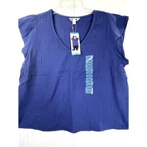NWT Three Dots Double Gauze women's top in periwinkle, size L